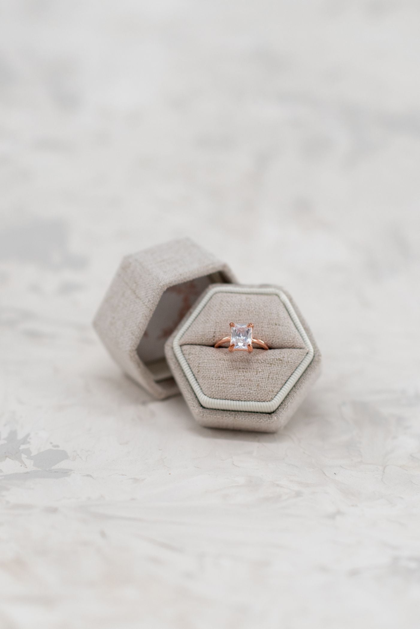 Hexagon Linen Ring Box - Sahara Dunes Beige image