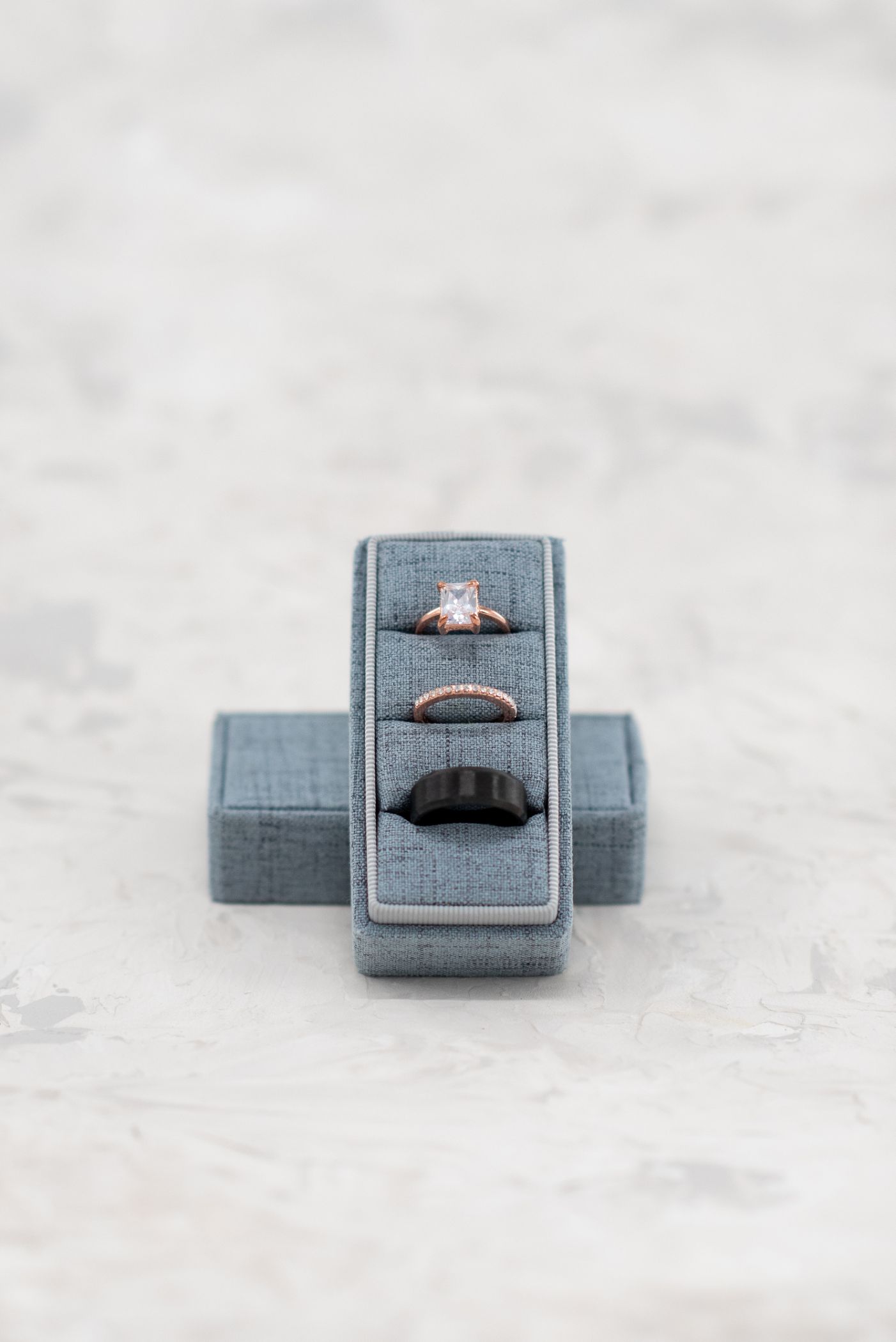 Rectangle Linen 3 Slot Ring Box - Oxford Manor Blue image