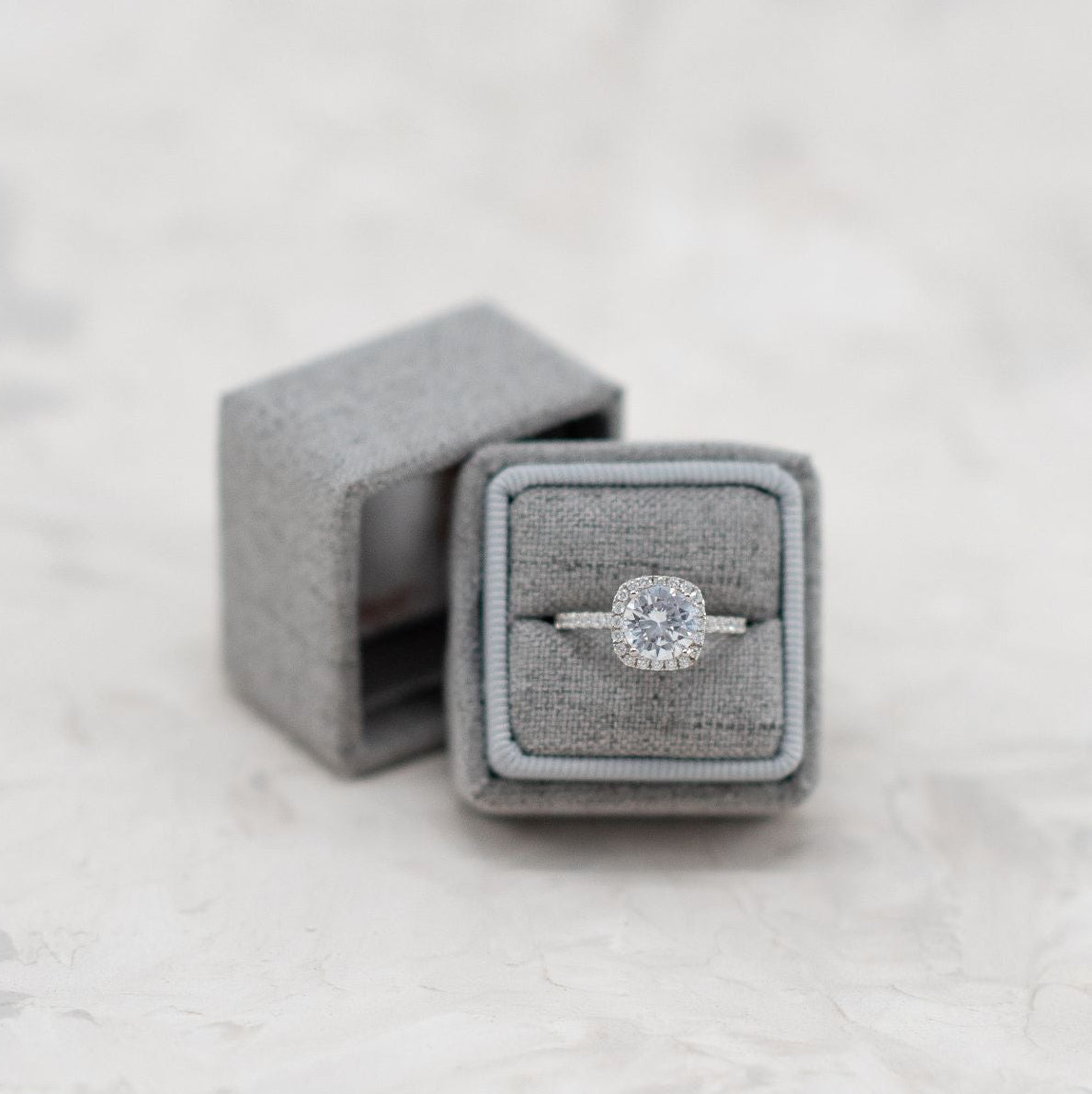Square Linen Ring Box - London Fog Grey image