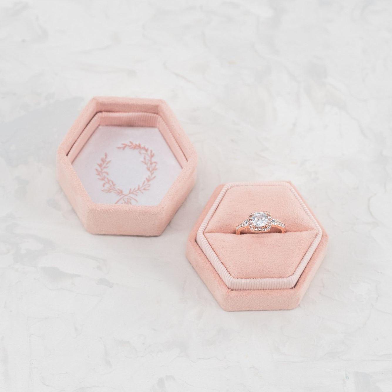 Hexagon Suede Ring Box - Parisian Blush Light Pink image
