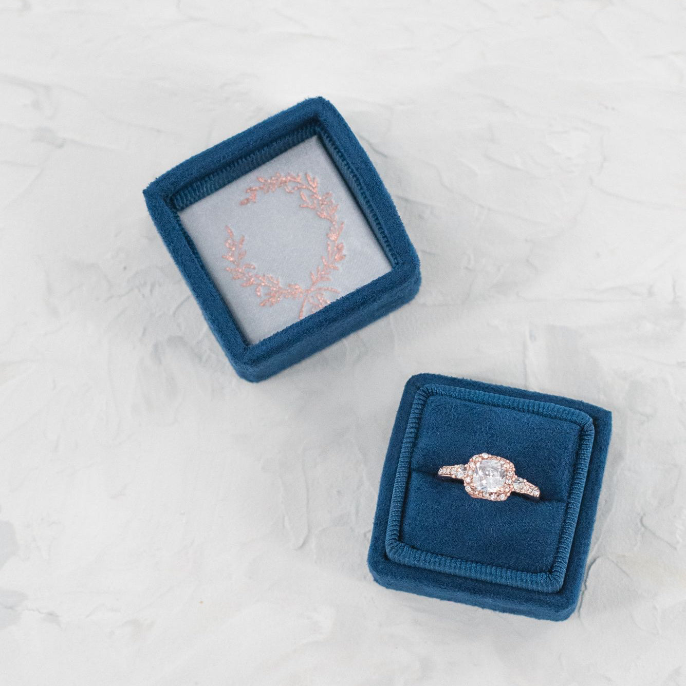 Square Suede Ring Box - Starry Night Navy Blue image