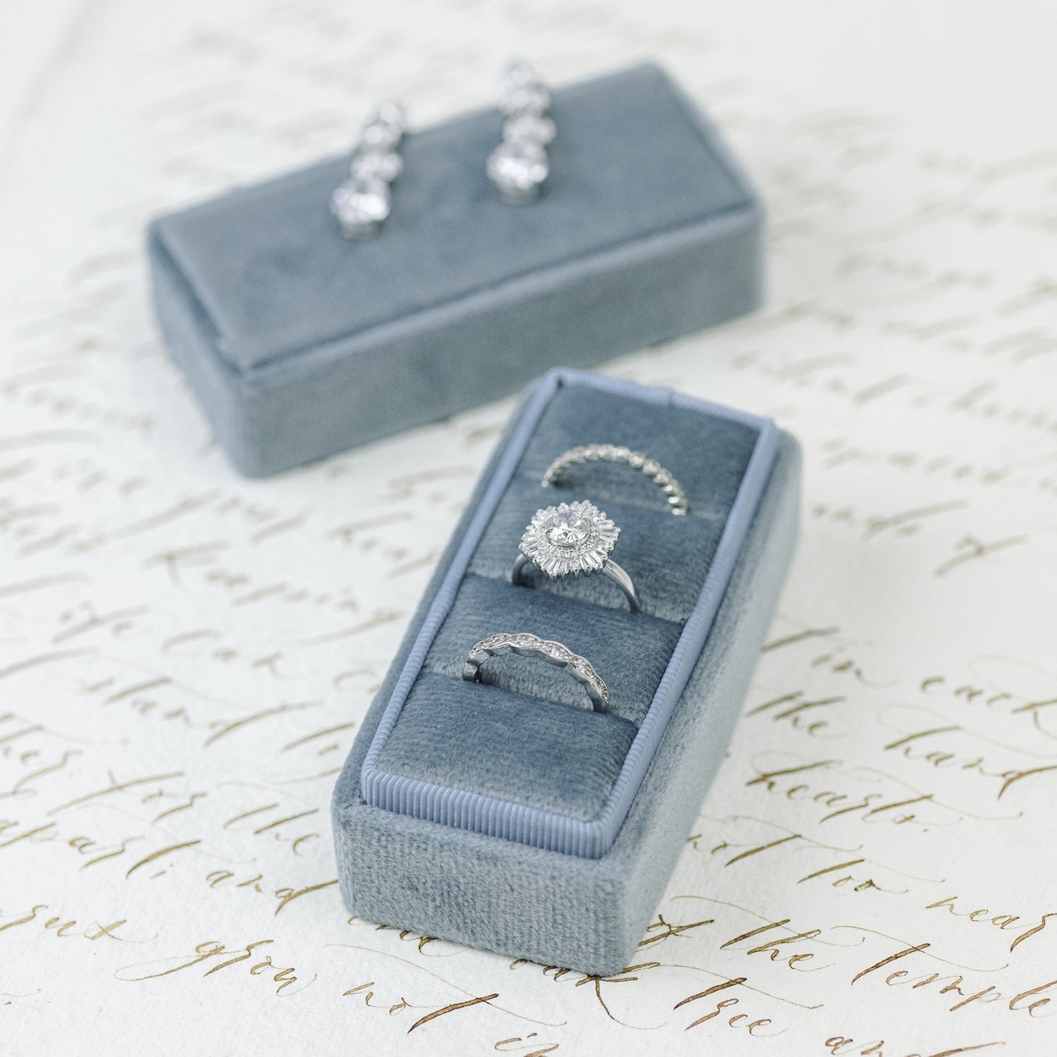 Rectangle Velvet 3 Slot Ring Box