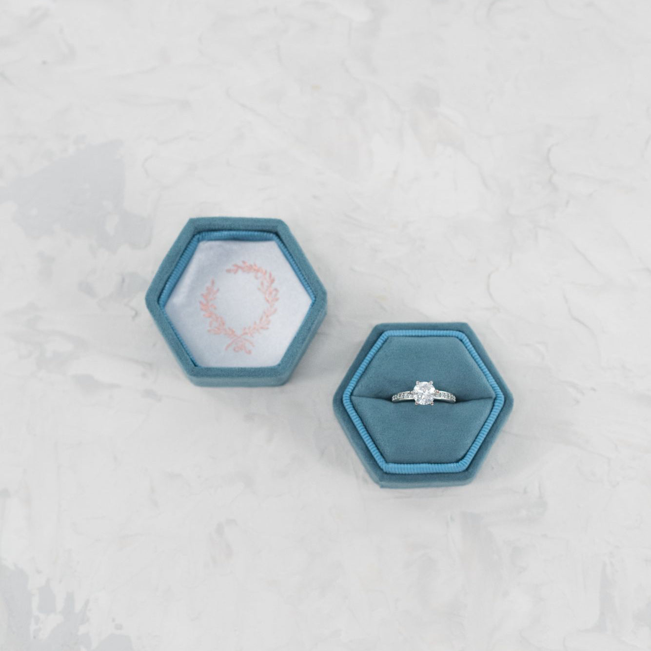 Hexagon Suede Ring Box - Dusty Blue image