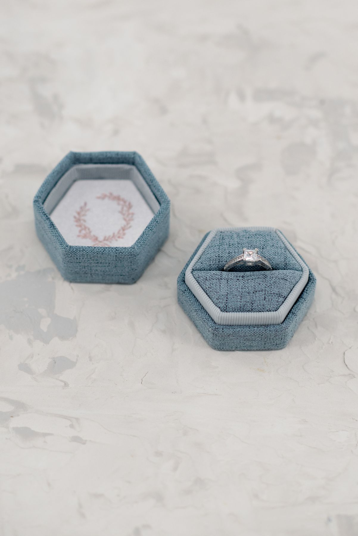 Hexagon Linen Ring Box - Oxford Manor Blue image