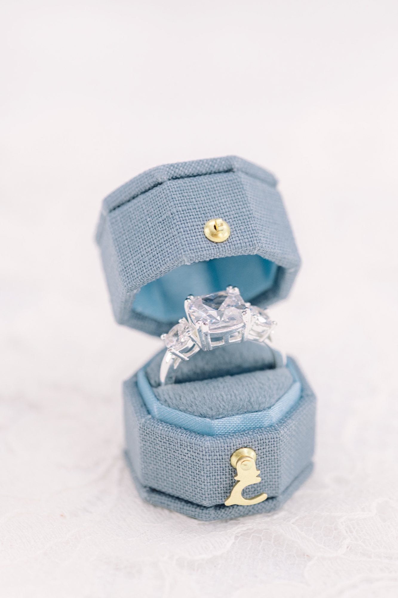 Mini Octogon Heritage Petite Box - Dusty Blue Linen image