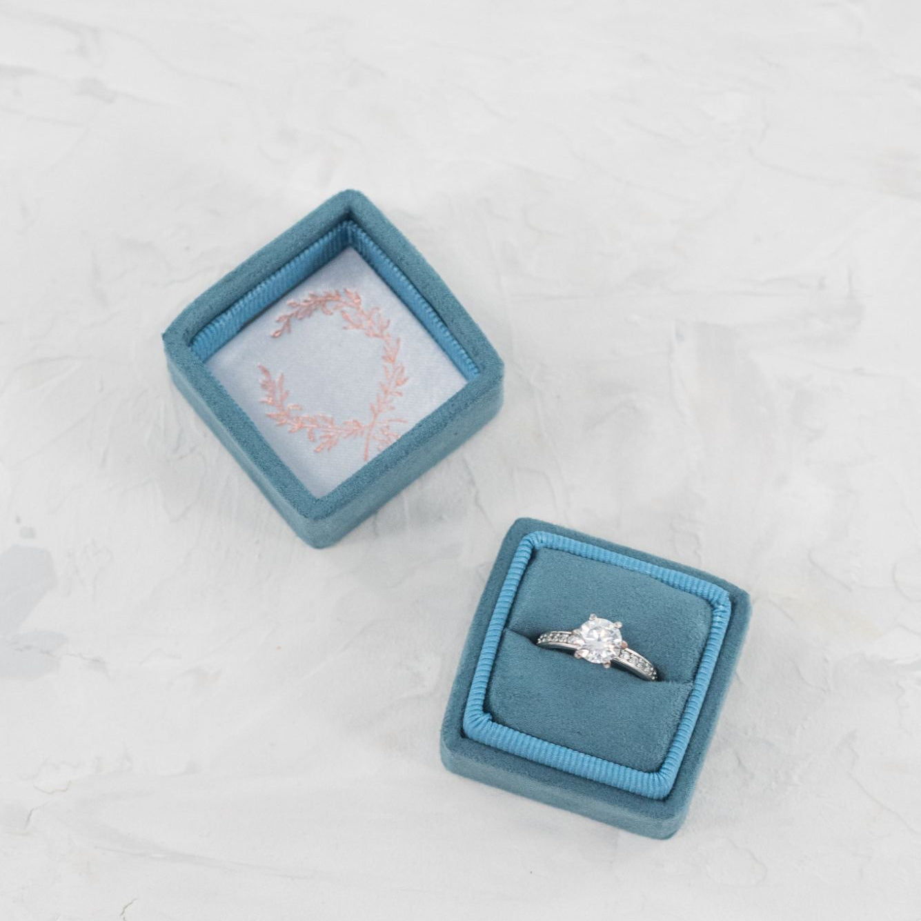 Square Suede Ring Box - Dusty Blue image