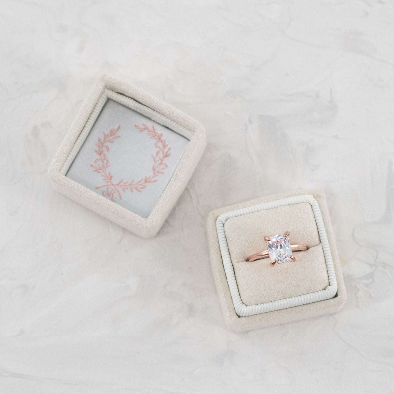 Square Suede Ring Box - Vanilla Latte image