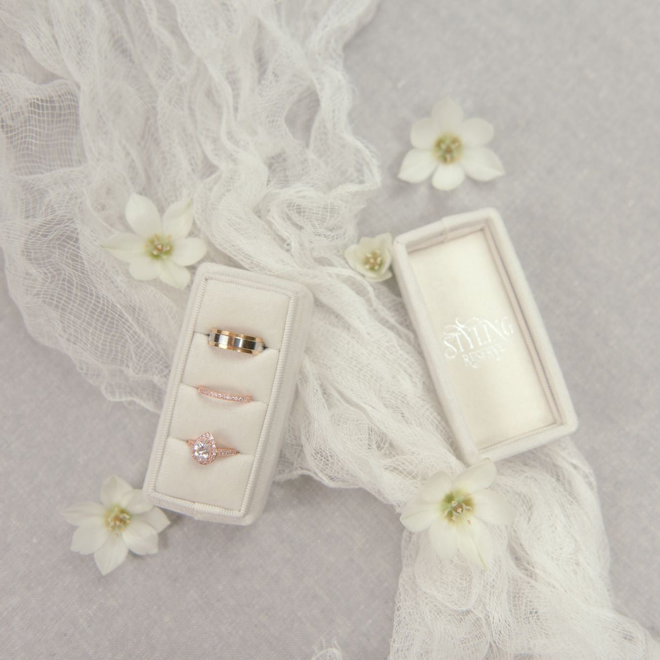 Rectangle Velvet 3 Slot Ring Box image 8
