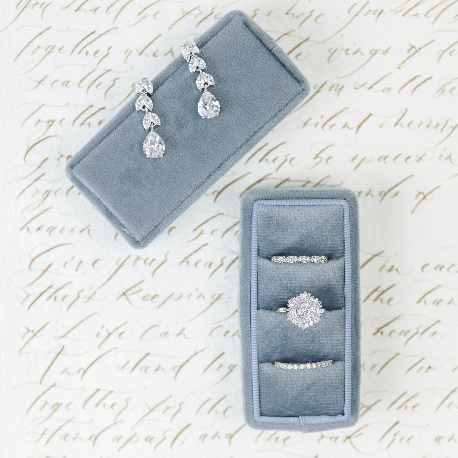 Rectangle Velvet 3 Slot Ring Box