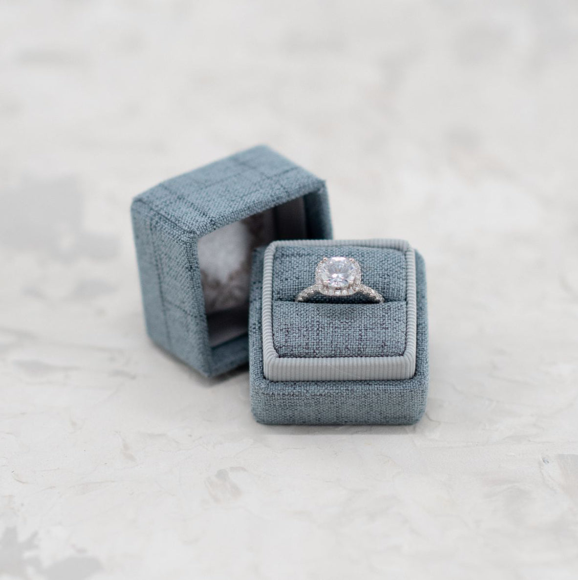 Square Linen Ring Box - Oxford Manor Blue image