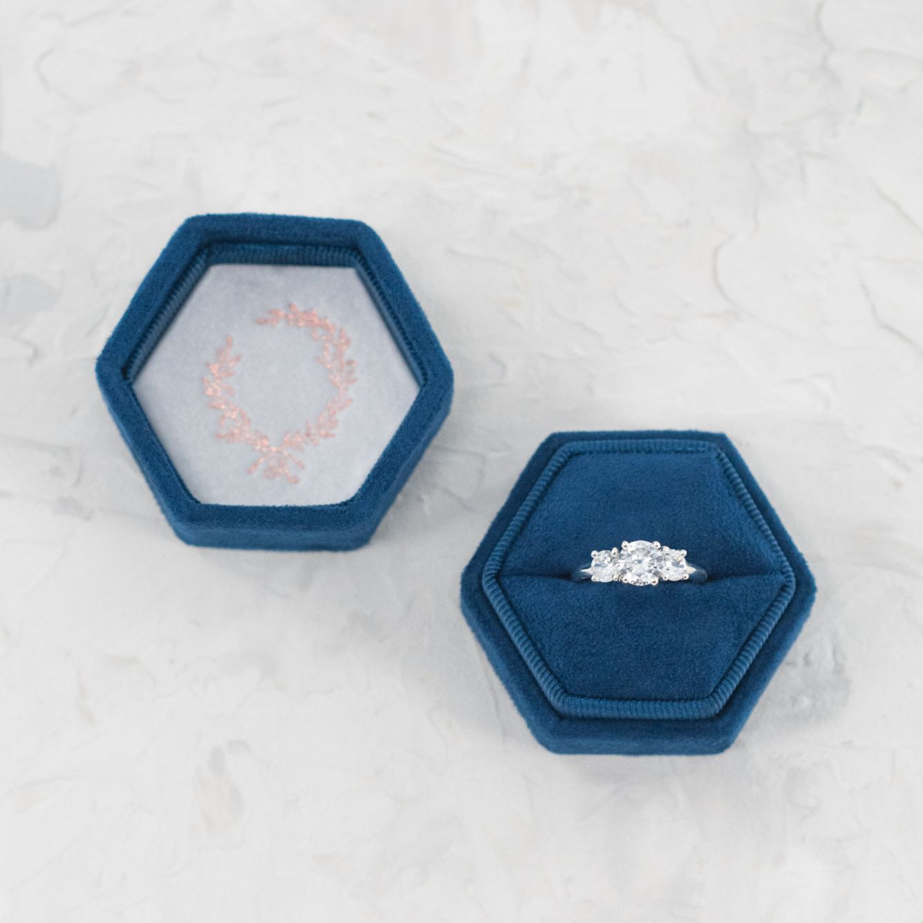 Hexagon Suede Ring Box - Starry Night Navy Blue image
